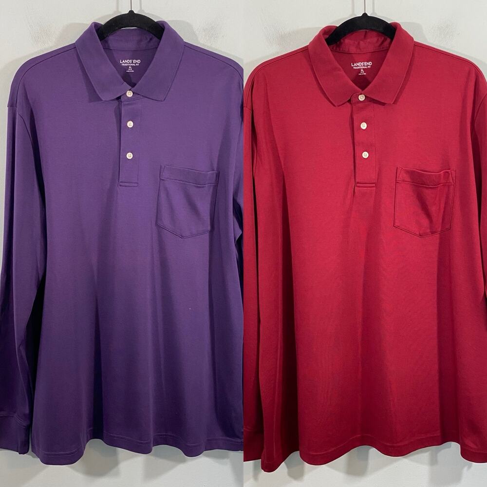 Lot of 2 Lands' End Men Traditional Fit Long Sleeve Polo Size XL (46-48)